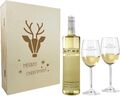 Geschenkset Weihnachten Weißwein Gläser personalisiert Holzbox Rentier 3er
