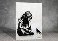 Banksy MÄDCHEN UND BLAUER VOGEL Graffiti LEINWAND STREET ART DRUCK WAND 1036