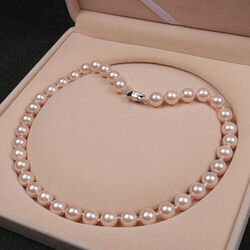 Rosa Collier Perlenkette Perlen Halskette 10mm Muschelkernperlen AAA geknotet