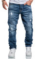 Herren Jeans Regular Straight Fit Denim Hose Destroyed A7998