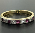18ct 750 & Platin Vintage um 1940 Rubin & Diamant Ring, Größe N, US 6 3/4