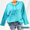 Italy Damen Shirt Sweatshirt Kapuze Hoodie  3D Stern Türkis 36 38 40 NEU