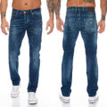 Rock Creek Herren Jeans Hose Regular Fit Dunkelblau Used-Look Stonewash RC-2110