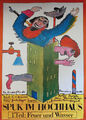 Kinderfilm Spuk im Hochhaus Teil 1+2 Grafik  B.Ulmann 1986  Plakat DDR  59x42 cm