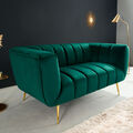 Retro 2er Sofa NOBLESSE 165cm smaragdgrün Samt Zweisitzer mit Ziersteppung Couch