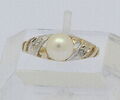 ♦♦ Ring 14 kt 14k 585 er Gelb Gold Zuchtperle Perle Brillanten Brillant Diamant