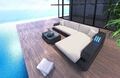 Rattanlounge Couch Ecksofa RAVENNA L Form Creme Gartenmöbel Rattansofa Möbel LED