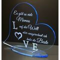 Geschenke zum Muttertag Geschenkidee Acryl Herz mit Gravur blau fluoreszierend