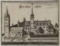 Fürsten SCHLOSS zu Hessen Original Merian Kupferstich um 1650 Sachsen-Anhalt