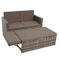 Gartenmöbel Polyrattan Sitzgruppe Lounge Gartensofa Essgruppe Set Beige-Braun