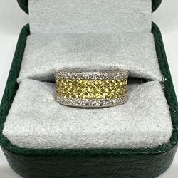 M 18k Weißgold Diamant Gelbe Saphir Breiter Bandring 10.6g Designer 6.75 Fein