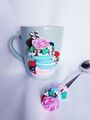 Geschenktasse mit Löffel # Geschenk Set # Macaroon. Handarbeit. 