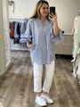 Mega Oversized Hemd Bluse Streifen Blau/Weiß Volants One Size bis Gr 44/46  (N3)