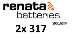 2x Renata 317 Uhren-Batterie Knopfzelle SR516SW Silberoxid im Blister