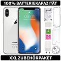 Apple iPhone X 10 - 64 256 GB - Weiß Silber - 100% Batterie - Zubehörpaket