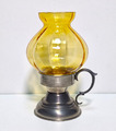 BMF Zinn - Kerzenhalter/Windlicht mit gelb Glasabdeckung - H. 21,5 cm.