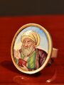 Antiker Silber ring 835 Islam Gelehrter Portrait Lupenmalerei Miniatur Malerei