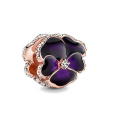 CHARM  Anhänger Bead Blume Lila mit Zirkoniaia Roségold LOVE 925 SILBER  