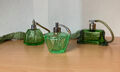 Konvolut 3 Parfümflakons, Parfümzerstäuber, Glas, grün, vintage