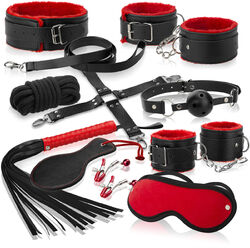 BDSM Set Bondage Sexspielzeug Set zur Bestrafung schwarz rot