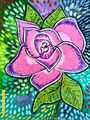 Originalgemälde rosa Rose auf dekorativem Hintergrund, volkstümliche/naive Kunst,