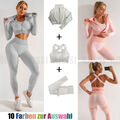 Neu Damen Yoga Set Reißverschluss Crop Top Sportanzug BH Hose Gym Trainingsanzug