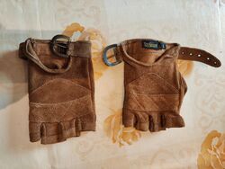 Fingerlose handschuhe aus Rauhleder braun