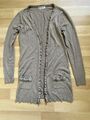 DABUTONG leichte Sommer Long Strickjacke offen in taupe für Gr. XS 34 36