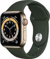 Apple Watch Series 6 40 mm Edelstahlgehäuse gold am Sportarmband zyperngrün [Wi-