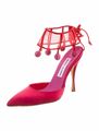 Neu Manolo Blahnik Oncia Knöchelriemen Pom Rot Satin Schuhe 38 40.5 Selten