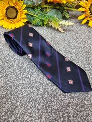 Spectrom Herren-Krawatte, Vintage, marineblau, hirsch- und geflügeltes Logo rot silber