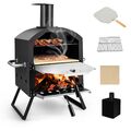 Pizzaofen Outdoor 2-lagigem Grillofen Holzofen Backofen Kaminofen mit Griffen