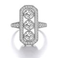 Damen Art Deco Design massiv Sterling 925 Feinsilber weiß Saphir Panel Ring