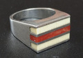 Vintage Modernist Sterlingsilber & Korallen dicker breiter gestreifter Ring
