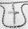 3D Jesus Christus 925 Anhänger korpus Kreuz silber diamantiert kordel kette 55cm