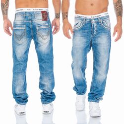 Cipo & Baxx Jeans Herren Regular Fit Hose Stylische Dicke Nähte 595 Blau 