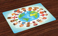 Erdig Platzmatten Planet Erde mit Kindern Platzmatten 4er Set Waschbar