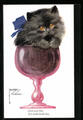 Künstler-AK Lawson Wood: Glück und Glas, wie leicht bricht das., graues Kätzche 