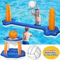 Wasserspiele Floating Basketball Korb+VolleyballNetz Pool Spielzeug Adult Kinder