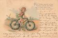 Cherub Reiten Fahrrad mit Blume Wheel-Windmill IN Hintergrund ~ 1900 Postkarte