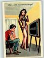 10513390 - Erotik - Frau in aufreizender Kleidung, Mann sitzt vor dem Ferneher