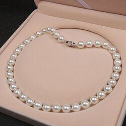 Weiße Collier Perlenkette Perlen Halskette 10mm Muschelkernperlen AAA geknotet