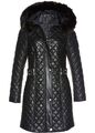 Neu Kurzmantel mit Besatz aus Fellimitat Gr. 40 Schwarz Damen Jacke Stepp-Mantel