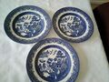3 x Churchill England Vintage blaues Weidenmuster Keramik 9,5 Zoll Essplatten