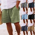 Herren Baumwolle Leinen Shorts Sommer Strand Hawaii Kordelzug Taille Kurz Hose E