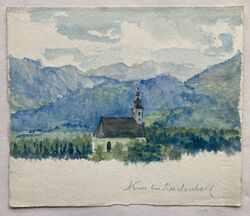 Aquarell Impressionist 1895 Nonn Reichenhall Berchtesgadener Land Deutschland