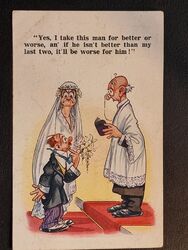 Comic Postkarte 1923 Pfarrer Hochzeit dritte Ehe besser als die letzten zwei Spatz