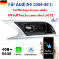 8.8" Carplay Für Audi A4/A5/B8/S4/S5 Android 12 Autoradio GPS Navi WIFI BT 4+64G