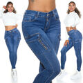 Jeans Damen High Waist Skinny Jeans Jeanshose Cargo Jeans Milax-Fashion