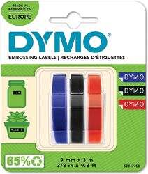 DYMO Prägeband Etiketten Schriftband 9mm x 3m 3 Rollen blau schwarz rot NEU